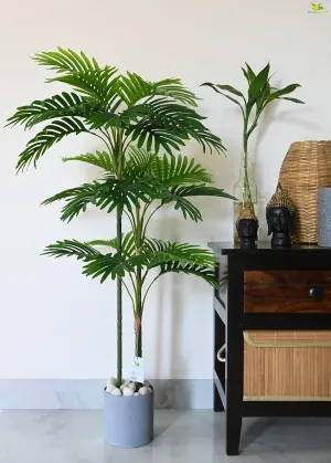 Blooming Floret Artificial Areca Palm Plant with Basic Black Pot | Big Ornamental Plant for Interior Decor/Home Decor/Office Decor | 3 Stems Having 27 Leaves | 109.2 cm Tall Indoor Tropical Plant