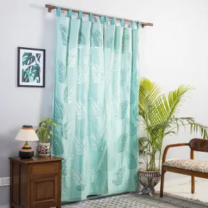 Green - Applique Leaves Cutwork Cotton Door Curtain from Barmer (7 x 3.5 feet) (single piece)